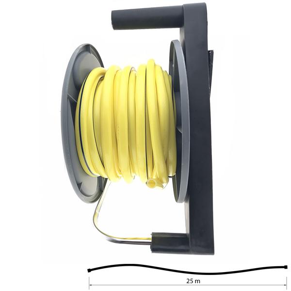 Praktische Schlauchtrommel-Garnitur: 25m Schlauch & Spritzdüse, Gelb-Schwarz – Effiziente Gartenbewässerung für jeden Gärtner