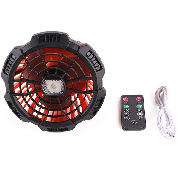 Camping Ventilator mit LED-Licht + Powerbank (5200mAh): 13x17cm, orange-schwarz - Starker Akku, ideal für Outdoor Abenteuer