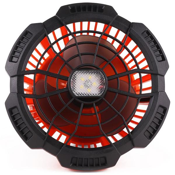 Camping Ventilator mit LED-Licht + Powerbank (5200mAh): 13x17cm, orange-schwarz - Starker Akku, ideal für Outdoor Abenteuer