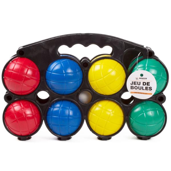 Boule Spiel Set 8 Kunststoffkugeln - Für Freunde & Familie, Garten, Strand, Urlaub - Zielkugel, Tragekoffer, PP-Material - Bunt