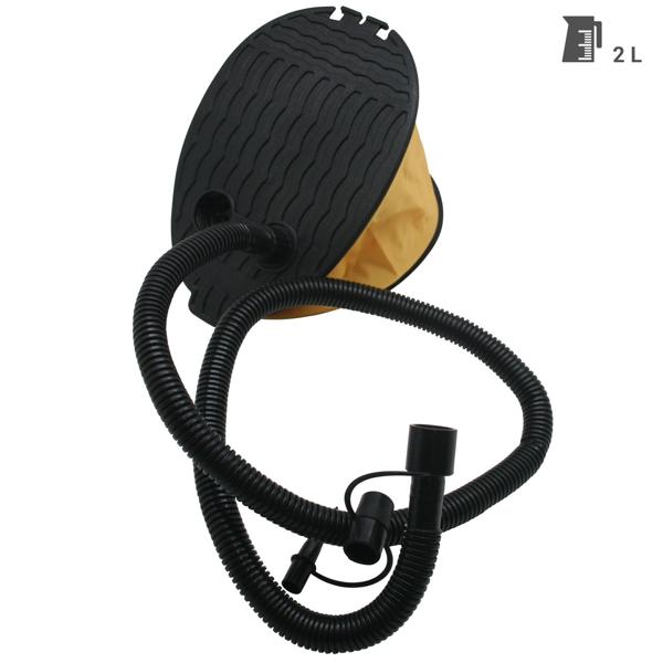 Fusspumpe 2L - schnelles Auf- & Abpumpen für Luftmatratze, Schlauchboot, Gästebett - Fusstritt-Bedienung, 2 Adapter-Aufsätze - Schwarz/Gelb