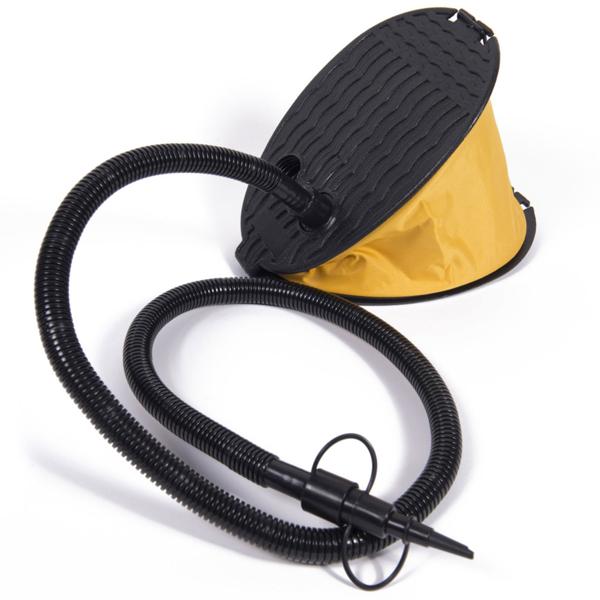 Fusspumpe 2L - schnelles Auf- & Abpumpen für Luftmatratze, Schlauchboot, Gästebett - Fusstritt-Bedienung, 2 Adapter-Aufsätze - Schwarz/Gelb