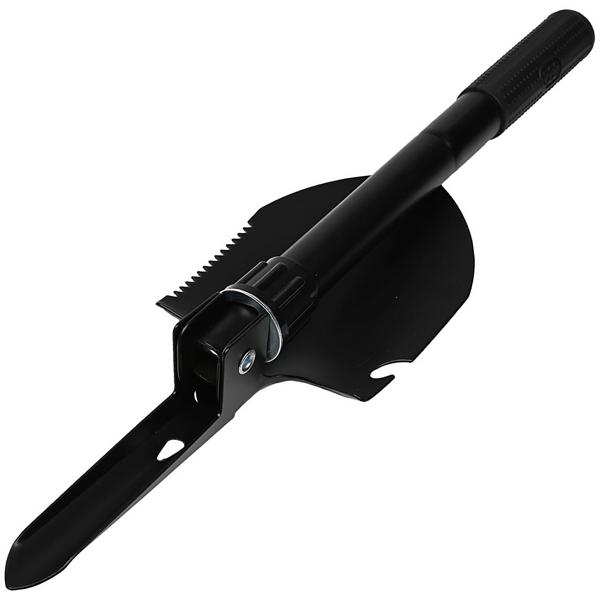 Mini-Klappspaten - Mit Spitzhacke, Säge & Flaschenöffner für Camping, Zelten, Angeln, Outdoor - 440g, gezähntes Schaufelblatt, 41x10cm ausgeklappt