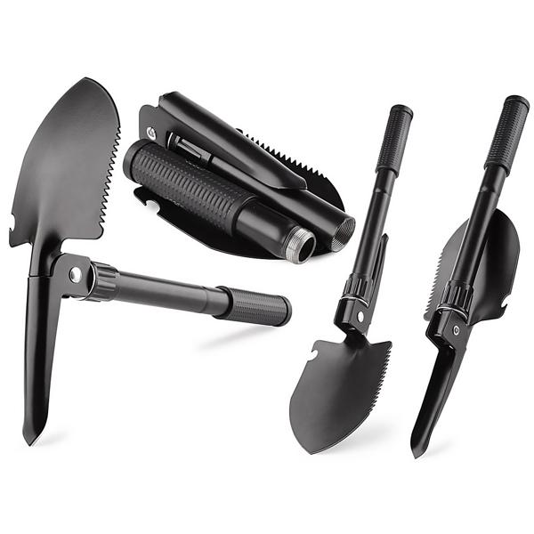 Mini-Klappspaten - Mit Spitzhacke, Säge & Flaschenöffner für Camping, Zelten, Angeln, Outdoor - 440g, gezähntes Schaufelblatt, 41x10cm ausgeklappt