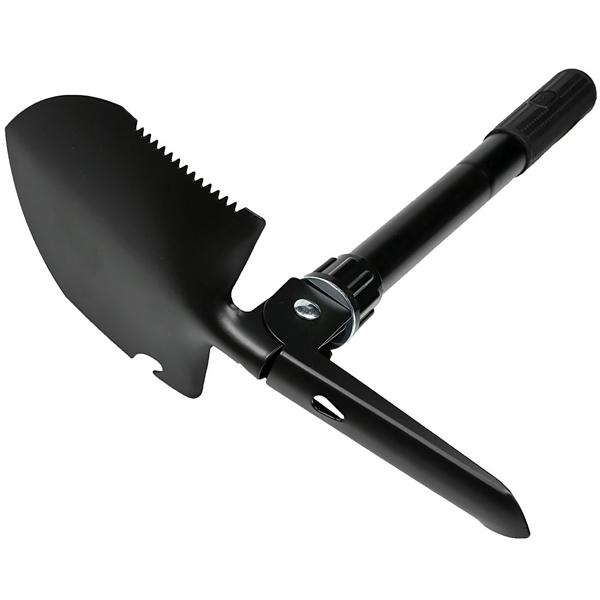 Mini-Klappspaten - Mit Spitzhacke, Säge & Flaschenöffner für Camping, Zelten, Angeln, Outdoor - 440g, gezähntes Schaufelblatt, 41x10cm ausgeklappt