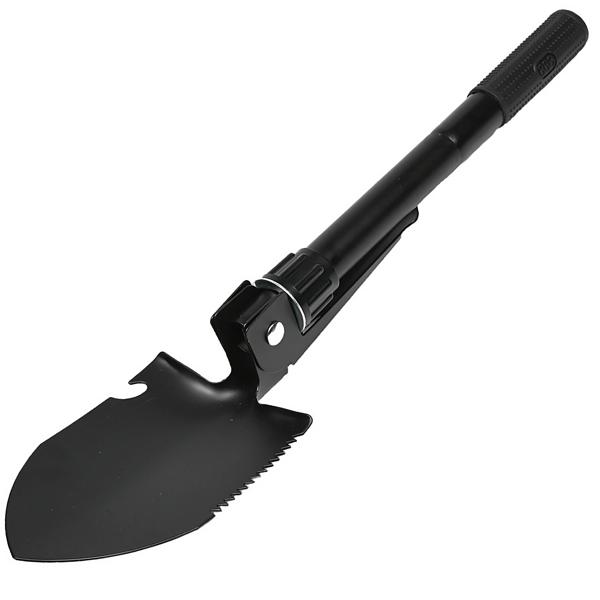 Mini-Klappspaten - Mit Spitzhacke, Säge & Flaschenöffner für Camping, Zelten, Angeln, Outdoor - 440g, gezähntes Schaufelblatt, 41x10cm ausgeklappt