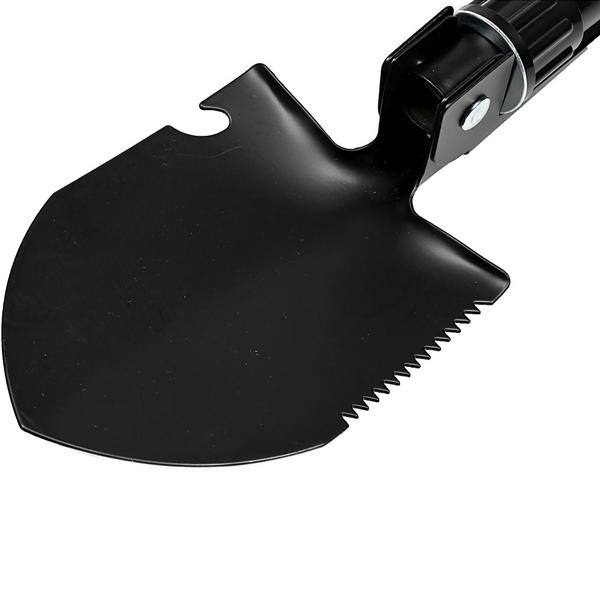 Mini-Klappspaten - Mit Spitzhacke, Säge & Flaschenöffner für Camping, Zelten, Angeln, Outdoor - 440g, gezähntes Schaufelblatt, 41x10cm ausgeklappt