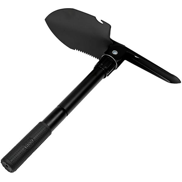 Mini-Klappspaten - Mit Spitzhacke, Säge & Flaschenöffner für Camping, Zelten, Angeln, Outdoor - 440g, gezähntes Schaufelblatt, 41x10cm ausgeklappt