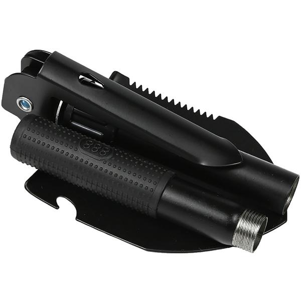 Mini-Klappspaten - Mit Spitzhacke, Säge & Flaschenöffner für Camping, Zelten, Angeln, Outdoor - 440g, gezähntes Schaufelblatt, 41x10cm ausgeklappt