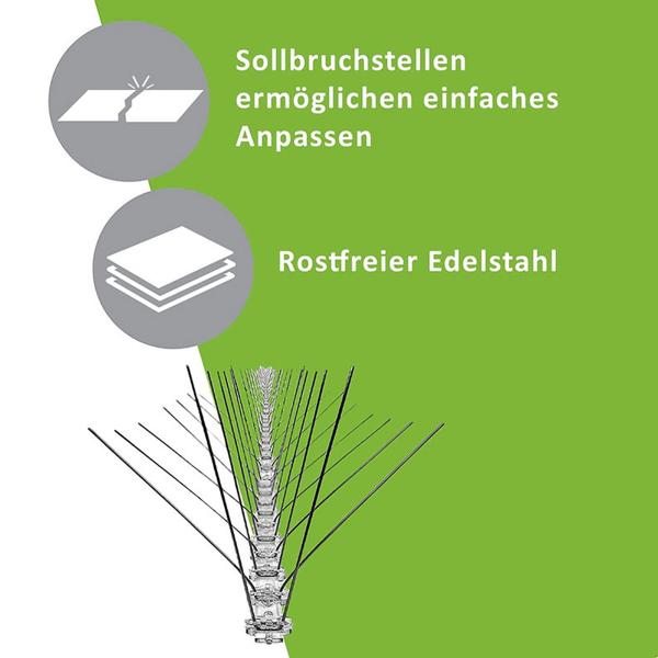 Taubenabwehr Spikes - Tierfreundlicher Vogelschreck für Dach & Balkon - 2,5m Edelstahl-Spitzen - Rostfrei, UV-beständiger Kunststoff - Einfache Montage