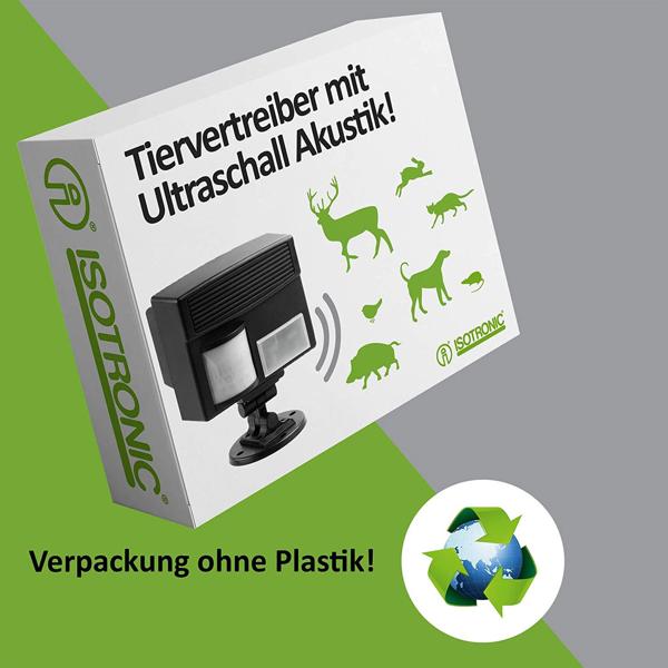 Effektiver Tierschreck mit Ultraschall & PIR Bewegungssensor – Schützt vor Hunden, Katzen, Wildtieren, für Garten, Garage, Dachboden