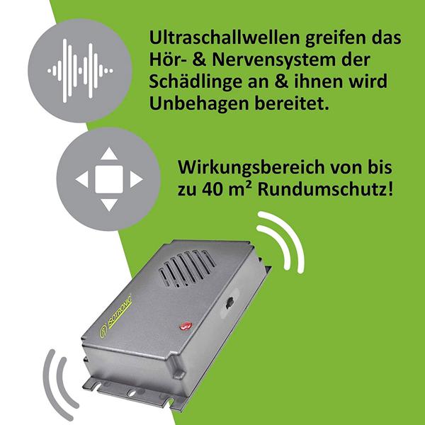 Hocheffektiver mobiler Ultraschall Vertreiber, Mäuse- und Rattenabwehr, batteriebetrieben, bis zu 40 m²