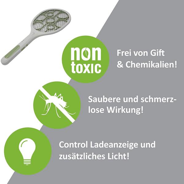 Elektrische Mückenklatsche Hochspannung - Fliegenklatsche mit Schutzgitter & LED-Licht, saubere Wände & effektive Insektenabwehr
