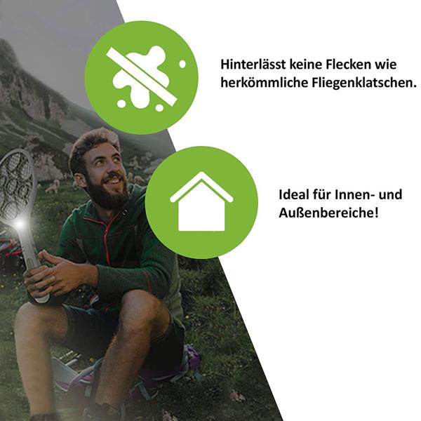 Elektrische Mückenklatsche Hochspannung - Fliegenklatsche mit Schutzgitter & LED-Licht, saubere Wände & effektive Insektenabwehr
