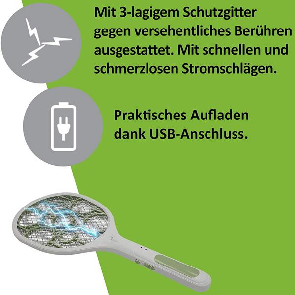 2er-Set Elektrische Mückenklatsche Hochspannung - Fliegenklatsche mit Schutzgitter & LED-Licht, saubere Wände & effektive Insektenabwehr