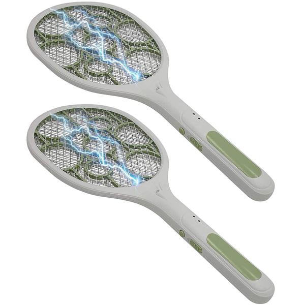 2er-Set Elektrische Mückenklatsche Hochspannung - Fliegenklatsche mit Schutzgitter & LED-Licht, saubere Wände & effektive Insektenabwehr