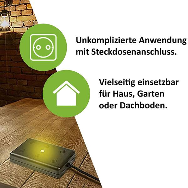 Effektive Marder-Abwehr mit Ultraschall & Blitzlicht – 230V Netzbetrieb für dauerhaften Schutz, vertreibt Marder schonend & zuverlässig