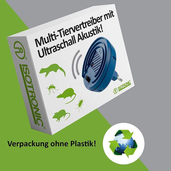 Ultraschall-Tiervertreiber, Steckdosenbetrieb, mit 3 anpassbaren Frequenzen. Wirkt gegen Mäuse, Marder, Insekten. Sicher & tierfreundlich