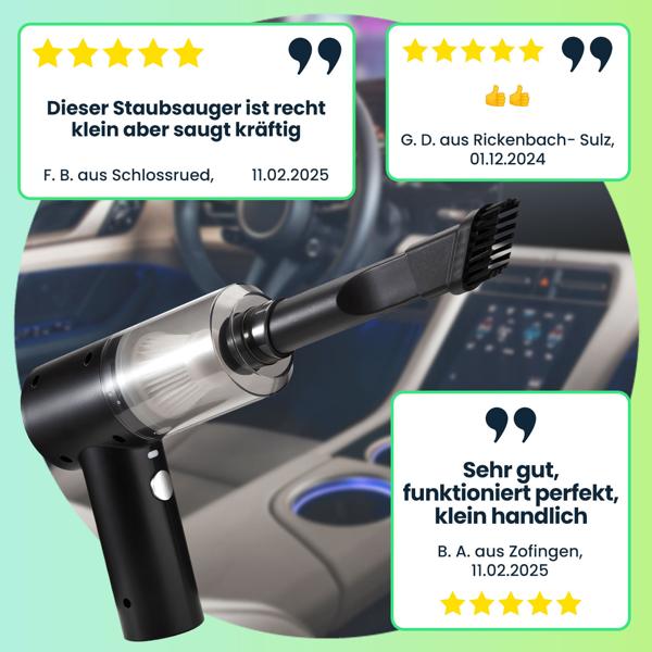 Kompakter Akku-Handstaubsauger mit LED-Leuchte, leistungsstarkem HEPA-Filter & 3 kPa Saugkraft, schwarz – ideal für Auto, Haushalt