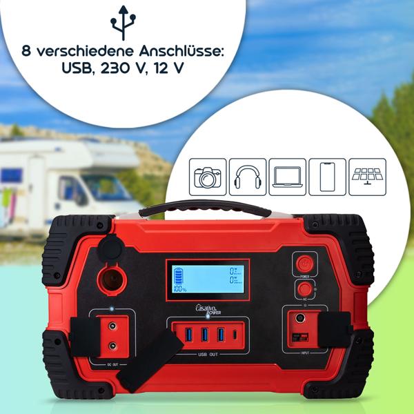 Hochleistungs-Powerstation & Solar-Generator mit 800 Wh, 230V & 12V, 1.000 Watt, 8 Anschlüsse, Überspannungsschutz