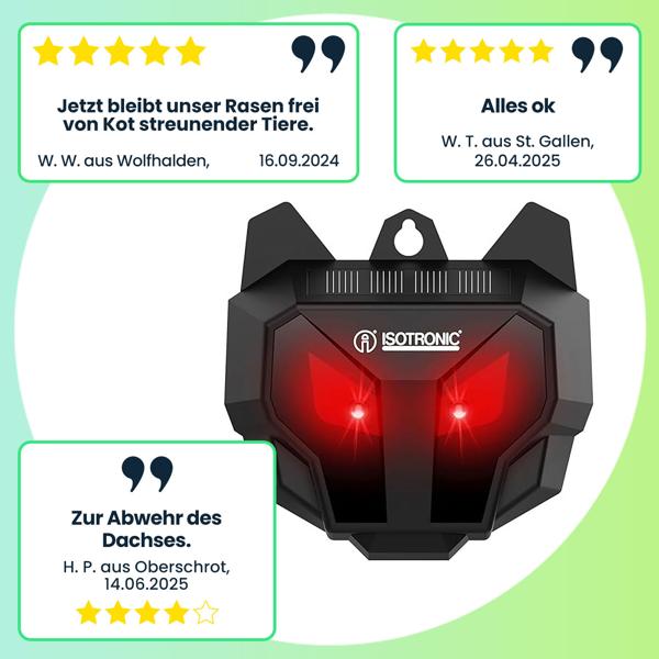 Effektive Solar Tierabwehr gegen Wildtiere mit Nachts blinkenden LEDs - Zuverlässiger Tierschreck schützt Garten & Hof - Umweltfreundlich & IP44