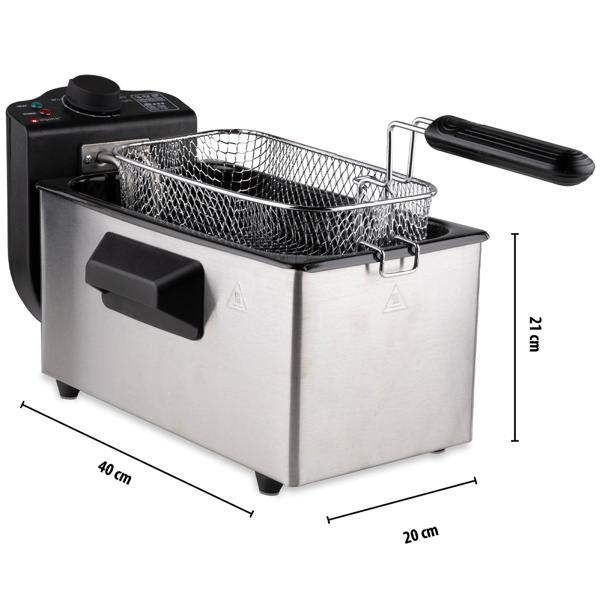 Profi Edelstahl Fritteuse 3L – 2000W Starkleistung für schnelle, knusprige Ergebnisse - Kompakte Kaltzonen Fritteuse mit Thermostat