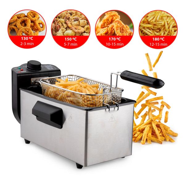 Profi Edelstahl Fritteuse 3L – 2000W Starkleistung für schnelle, knusprige Ergebnisse - Kompakte Kaltzonen Fritteuse mit Thermostat