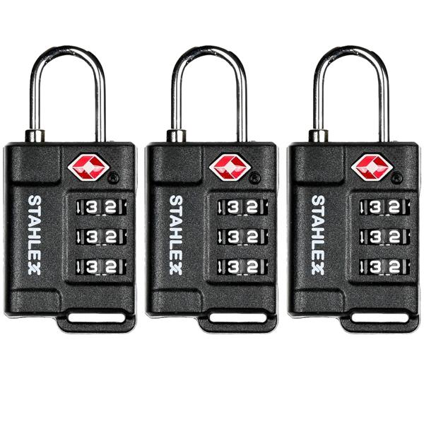 3er-Set TSA-Gepäckschloss - Sichere Flugreisen weltweit ohne Beschädigung - 3-stelliger Zahlencode - Robustes Metall-Bügel Gehäuse - Koffer-Schutz