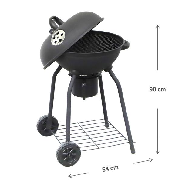 Robuster Metall-Kugelgrill: Ø 54x90cm, Edelstahl-Rost & Ablage. Mobiler Holzkohlegrill mit Rädern, schwarz & langlebig für perfekte Grillabende