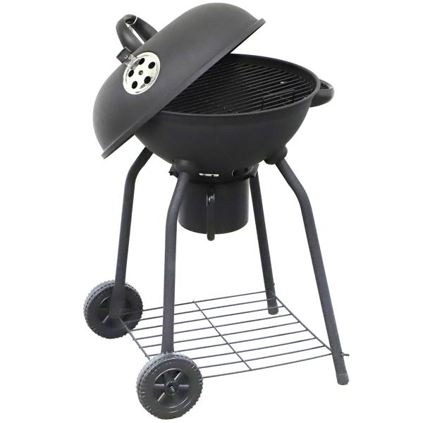 Robuster Metall-Kugelgrill: Ø 54x90cm, Edelstahl-Rost & Ablage. Mobiler Holzkohlegrill mit Rädern, schwarz & langlebig für perfekte Grillabende