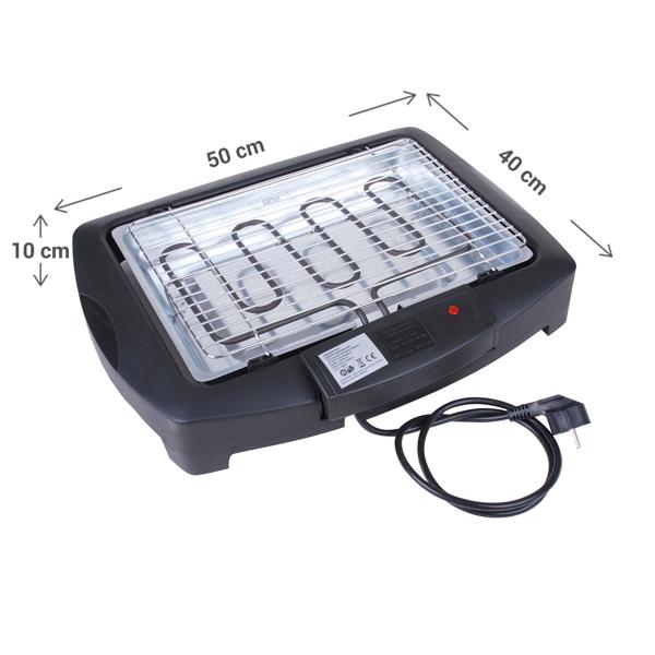 Elektrogrill 50x40x10 cm - Kompakter Tischgrill für spontane Nutzung drinnen & draussen - Rauchfrei - One-Touch Bedienung - Schwarz, klimafreundlich