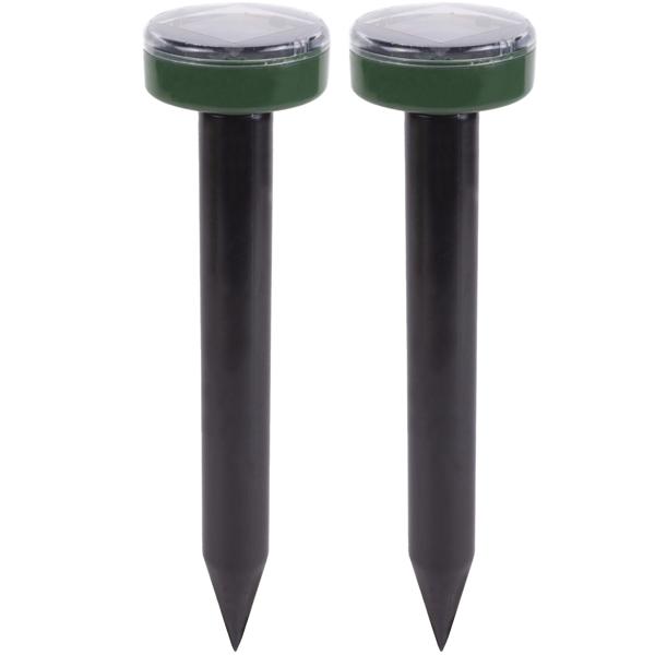 2er-Set Solar-Maulwurfvertreiber - Tierfreundliche Wühlmäuse & Maulwurf Abwehr - 400 Hz Schallwellen, 500 m² Schutz, IP44, Ø 6 x 25,5 cm