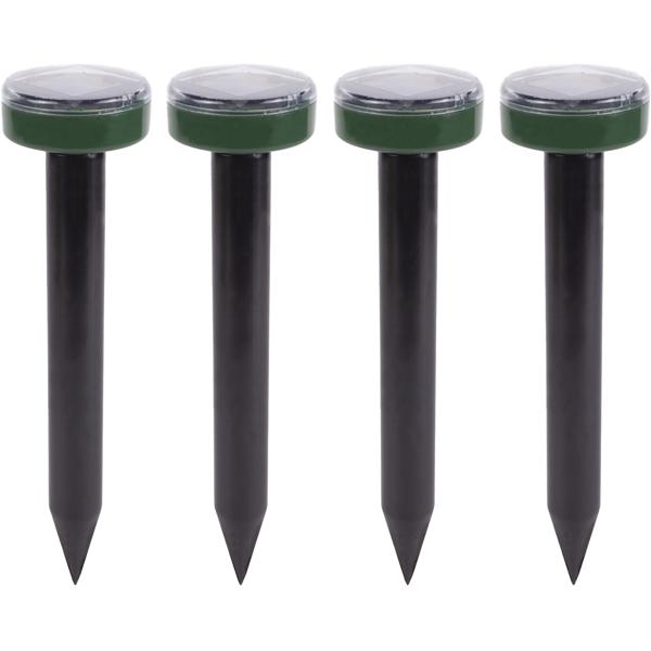 4er-Set Solar-Maulwurfvertreiber-Schreck - Vertreibt Maulwürfe & Wühlmäuse chemiefrei - 400 Hz Schallwellen-Abdeckung 500 m²- IP44 - Ø 6x25,5 cm