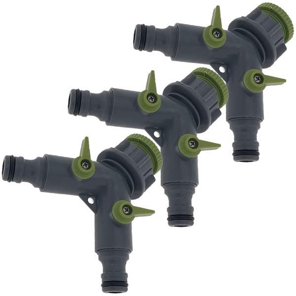 3er-Set 2-Wege-Ventil für Wasserhähne 1/2-3/4 Zoll - Y-Verteiler mit separater Absperrvorrichtung - Ideal für Gartenbewässerung & Schlauchadapter
