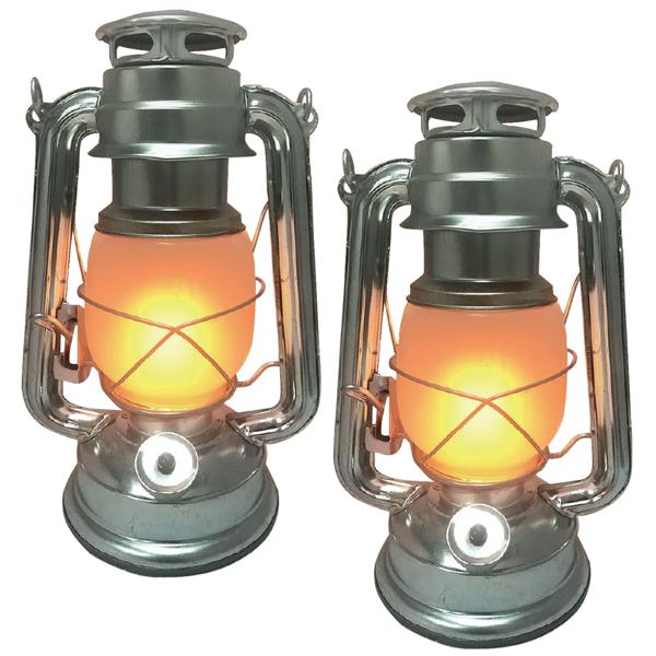 2er-Set LED-Sturmlaterne mit Flammen-Effekt, silber – Aluminium, 15x24cm, atmosphärische Beleuchtung für Garten & Terrasse
