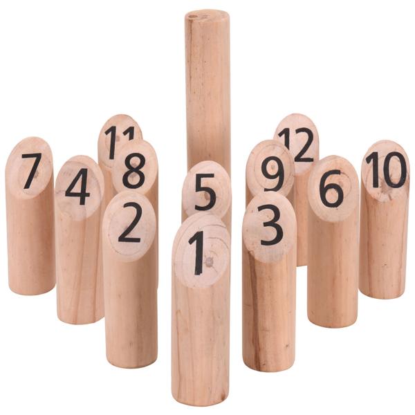 13-tlg. Nummern Kubb-Spiel aus Kiefernholz – Wikingerspiel für Outdoor-Spass, lustiges Wurfspiel für Jung & Alt