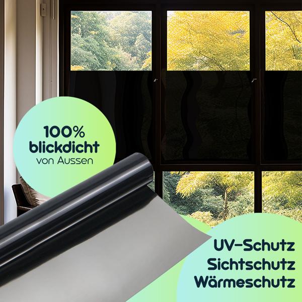 Sichtschutzfolie 50 x 200 cm – dunkle, selbstklebende Fensterfolie mit UV-Schutz – blickdicht, hitzereduzierend & ideal für Fenster, Büro & Wohnräume