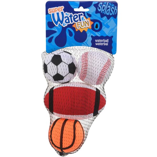 Wasserball 4er-Set - Ideal für Wasserspiele, Pool, Garten & Strand - Ø 7cm Fussball, Baseball, Basketball, Rugby - Robust, Polyester, Kinderfreundlich