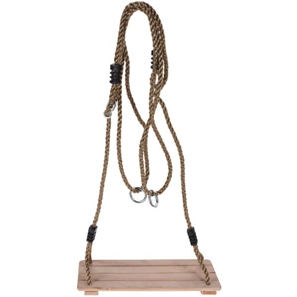 Kinderschaukel Kiefernholz – Schaukelspass im Garten & Draussen – 40x16cm Sitzfläche - Seillänge bis 210cm – Inkl. Haken & Metallringe