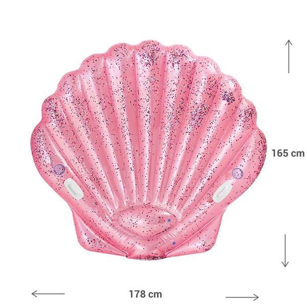 Muschel Luftmatratze – Rosa Glitzer Schwimminsel mit Getränkehaltern – 178x165x24 cm aufblasbar für Pool, See & Meer – Ideal zum Bräunen & Entspannen