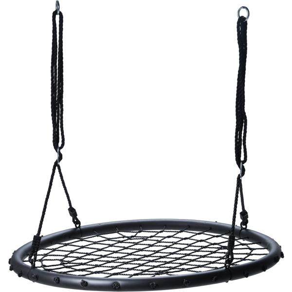 Robuste Netzschaukel, Ø 100cm, max. 100kg, schwarz – Komfortable Hängeschaukel inkl. Befestigung für Garten & Terrasse