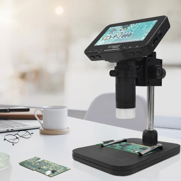Digitales Mikroskop Pro - 4,3" IPS-Display - 50x Vergrösserung - PC-Anschluss, Akku, 8 LEDs - Win/macOS kompatibel - Foto/Video 720p