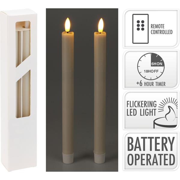 4er-Set LED-Stabkerze elfenbein - Echtwachs-Optik mit warmweissem Licht - Inkl. Fernbedienung, Timer, batteriebetrieben (2x AAA je Kerze) 2x25 cm