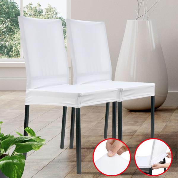 Edler Stuhlbezug, weiss, 2er-Set, aus Stretch mit Lehnenbezug, OEKO-TEX Standard 100, waschbar bis 40°C, Schutz vor Abnutzung