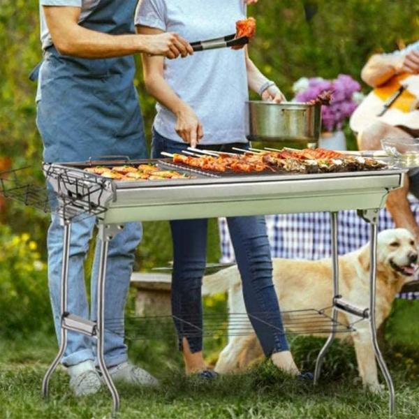 Tragbarer Camping-Grill (Edelstahl, 60x40cm) mit praktischer Tasche – Höhenverstellbar für flexible Nutzung beim Campen & Picknick