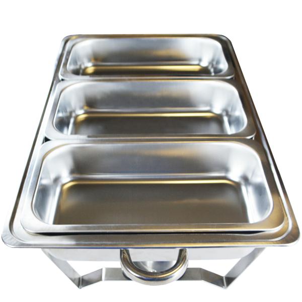 Komfortabler Edelstahl Speisewärmer (3x3L) - mit Deckel und Ständer, Cool Touch Griffe - Ideal für Party, Buffet, Catering, Frühstück