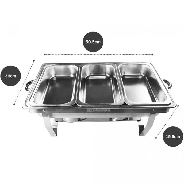 Komfortabler Edelstahl Speisewärmer (3x3L) - mit Deckel und Ständer, Cool Touch Griffe - Ideal für Party, Buffet, Catering, Frühstück