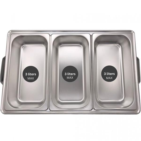 Komfortabler Edelstahl Speisewärmer (3x3L) - mit Deckel und Ständer, Cool Touch Griffe - Ideal für Party, Buffet, Catering, Frühstück