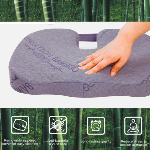 Bambus-Sitzkissen - passt sich optimal Ihrem Körper an - Memory-Foam, 45x30x6,4cm, waschbar - Ideal für Büro & Reisen