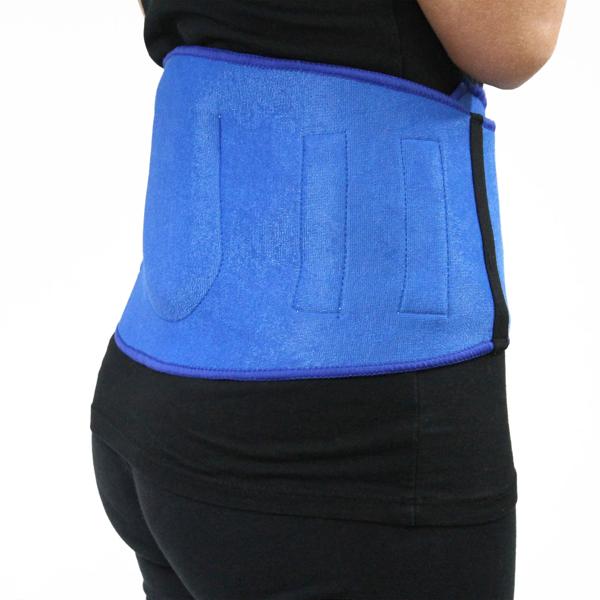 Rückengürtel mit Stützkissen - Wärme & Stütze für Lendenbereich & Wirbelsäule - Unauffällig tragbar - Blau - 117x13-14cm - Mit Magneten - Klettverschluss